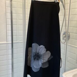 Sisley Black Maxi Skirt with White Floral Design
